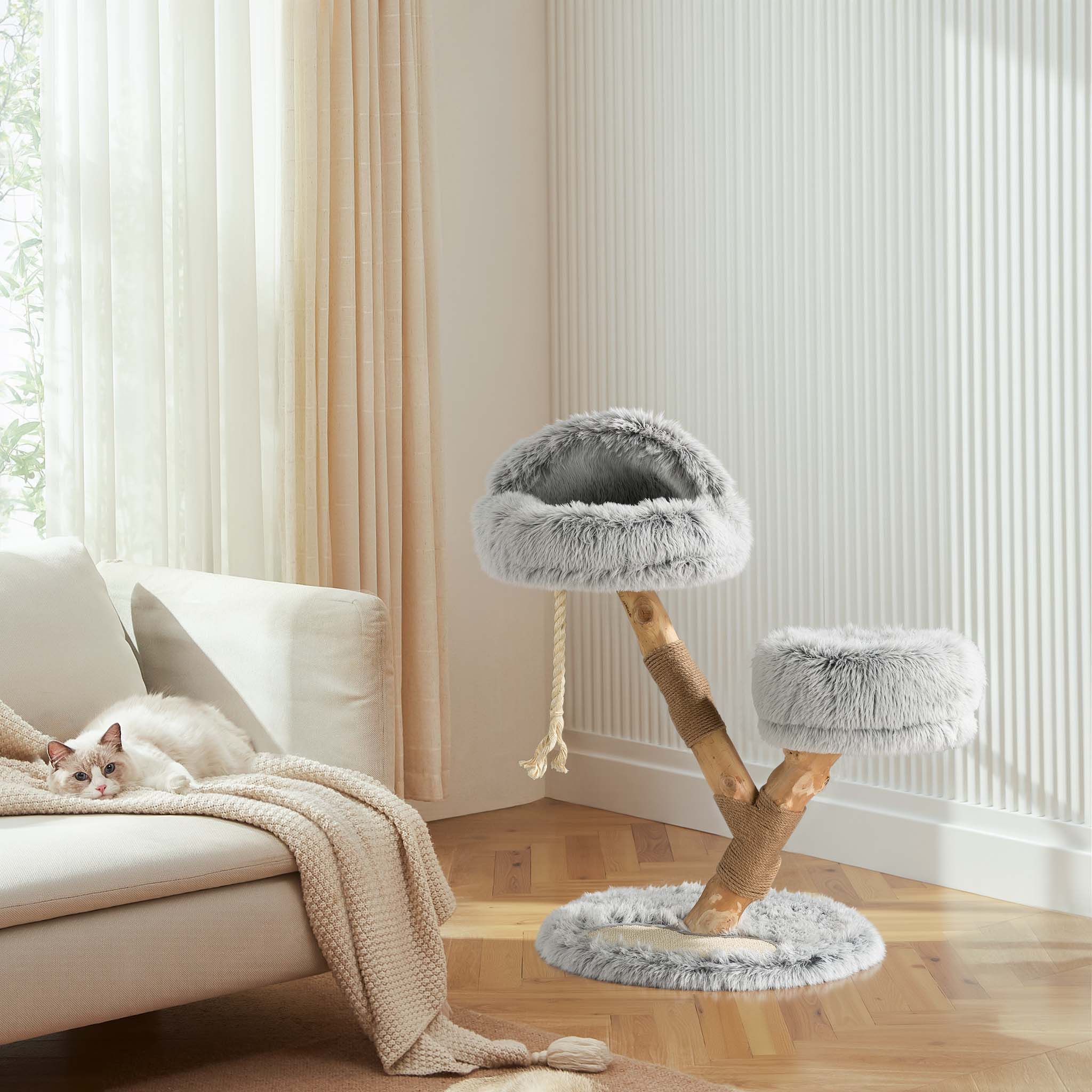 Fudajo Albero tiragraffi con design a rami 80 cm con peluche e legno di pero