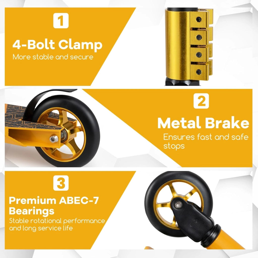 Monopattino Acrobatico con 2 Ruote PU, Monopattino Professionale per Bambini 10+ Anni Scooter Acrobazie con Carico 100 kg, Skateboard per Principianti e Intermedi