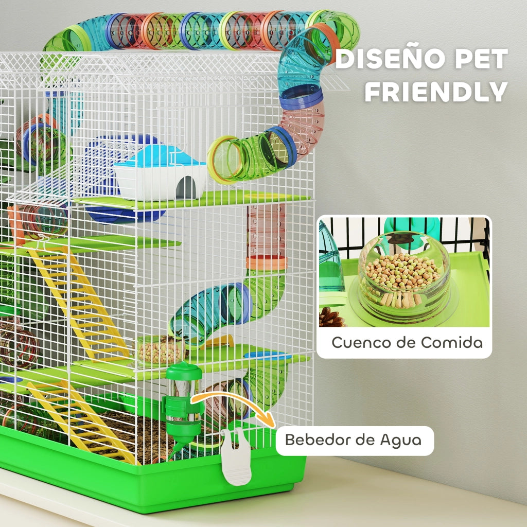 Gabbia per Criceti 5 Livelli con Tunnel e Ruota ¨C Zephmum ¨C 47x30x59 cm Verde