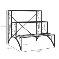 Scaffale Porta Piante a 3 Livelli a Scaletta per Interno ed Esterno in Metallo, 60x60x60 cm, Nero