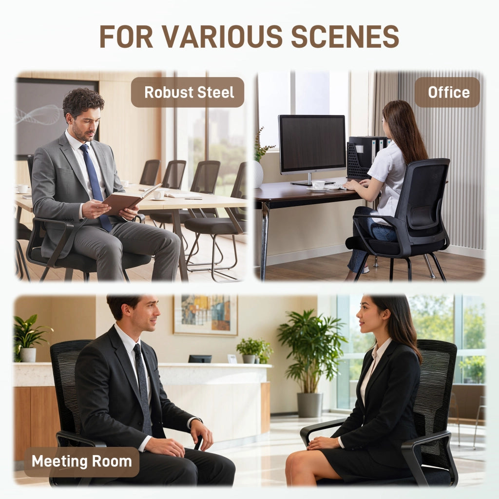 Sedia da Ufficio Senza Ruote Ergonomica con Braccioli per Sala d'Attesa, Nero