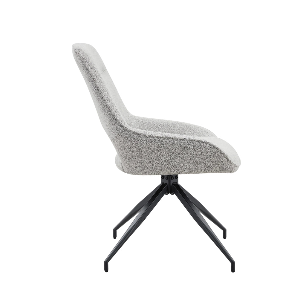 Sedia da Pranzo Girevole 360° con Braccioli, Tessuto Strutturato, Metallo Nero, Grigio Beige