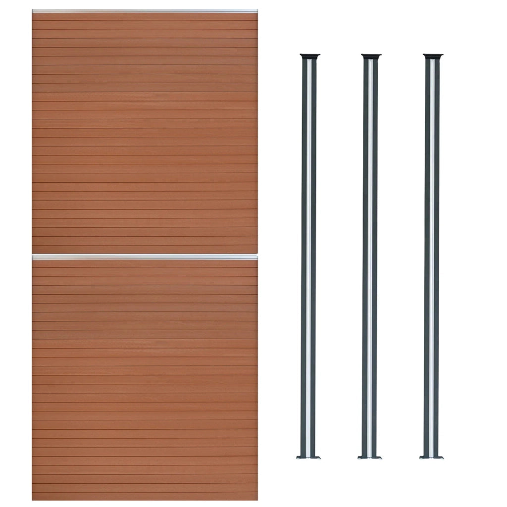 Pannelli Recinzione x2 + 3 Pali Alluminio LED Marrone Doghe PVC 185cm