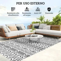 Tappeto da Esterno Reversibile con Motivo Geometrico e Borsa Inclusa, 182x274 cm, Grigio e Bianco