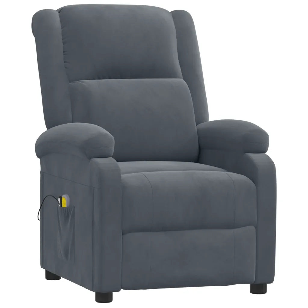 Poltrona Massaggiante | Sedia Relax Elettrica Grigio Scuro in Velluto
