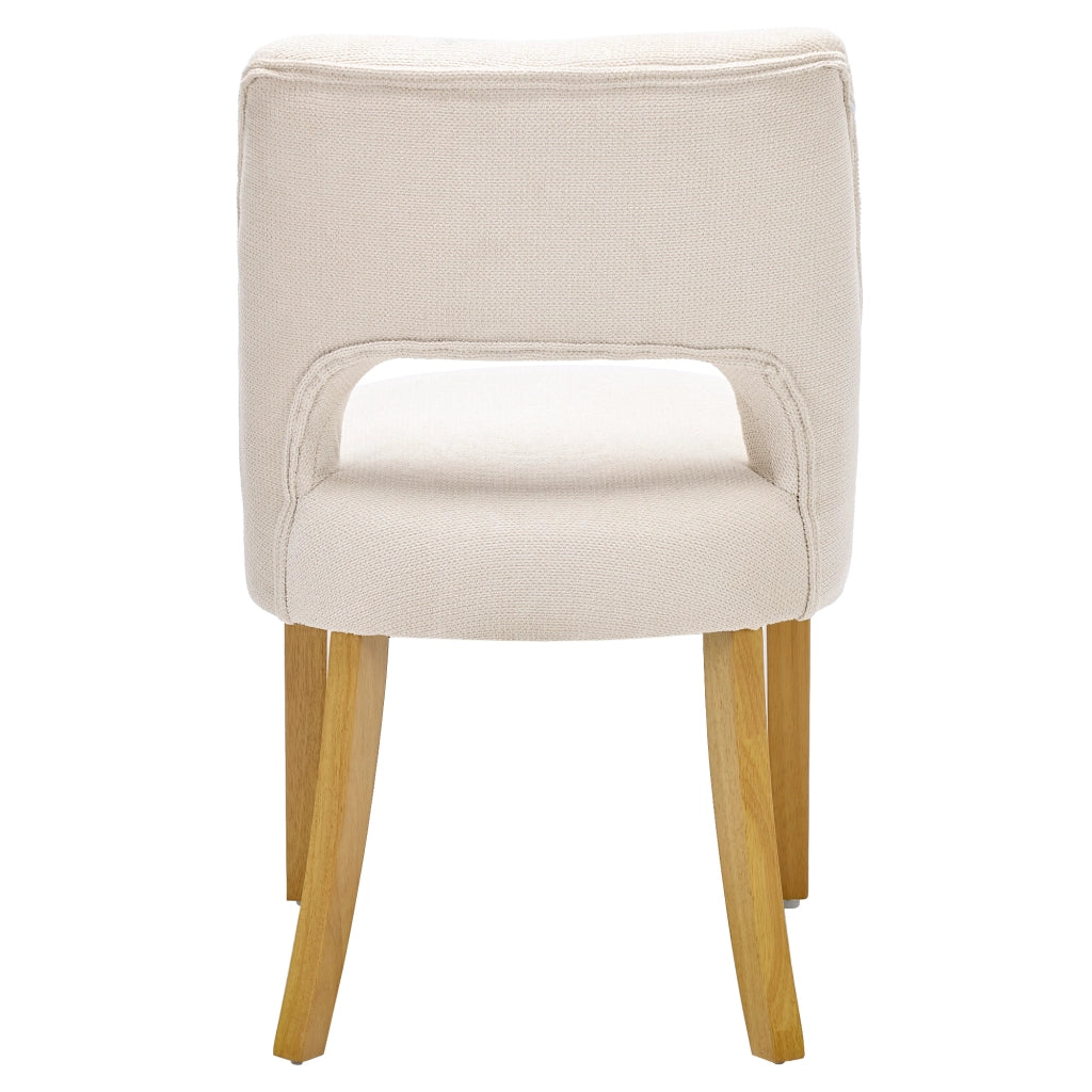 Sedie da Pranzo in Tessuto di Lino ¨C MINIMAL ¨C Gambe in Legno Massello, Beige, Set 2 Pezzi