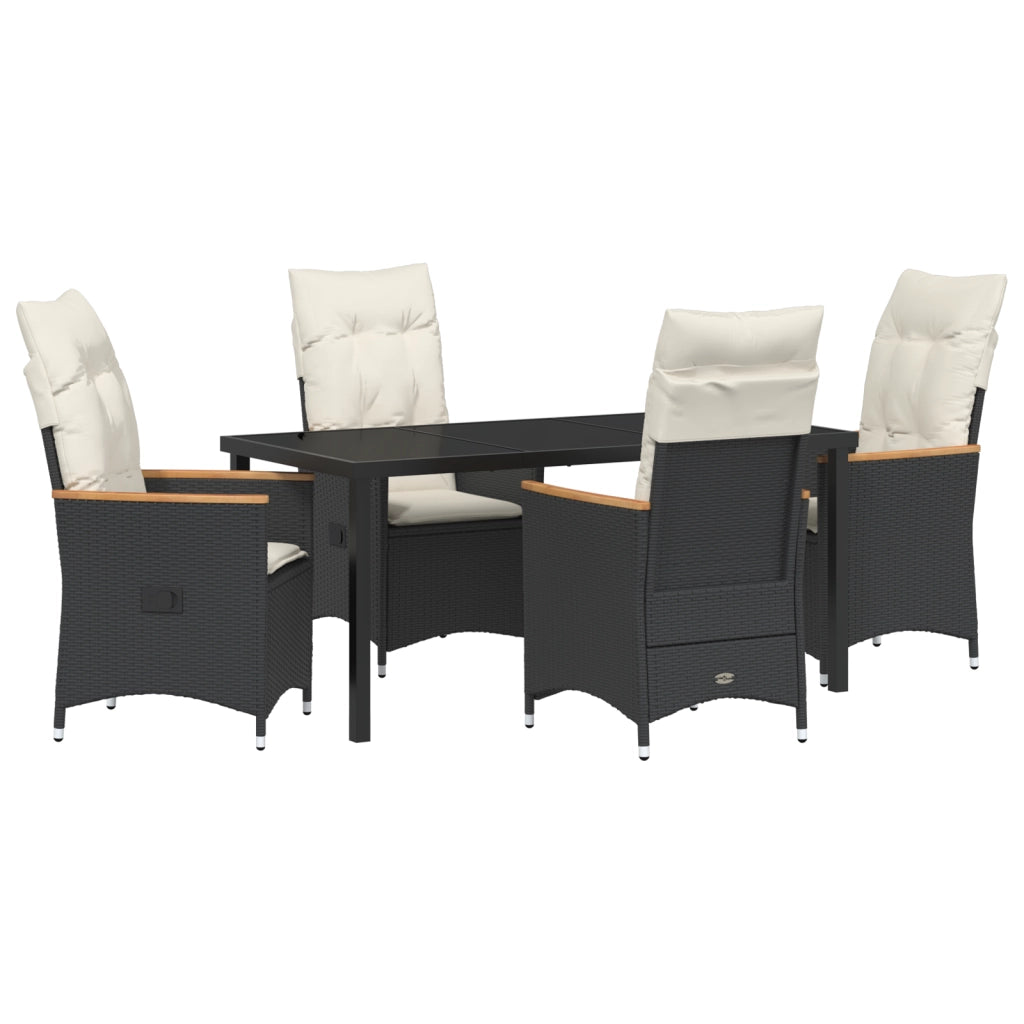 Set da Pranzo da Giardino 5 Pezzi con Cuscini Rattan Polare Nero