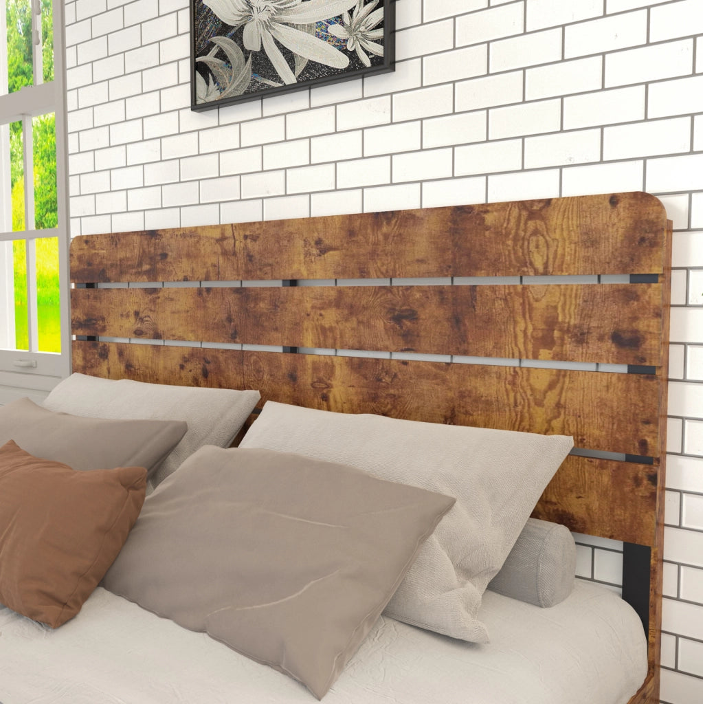 Letto 140x200 cm in MDF e metallo marrone con rete a doghe in ferro