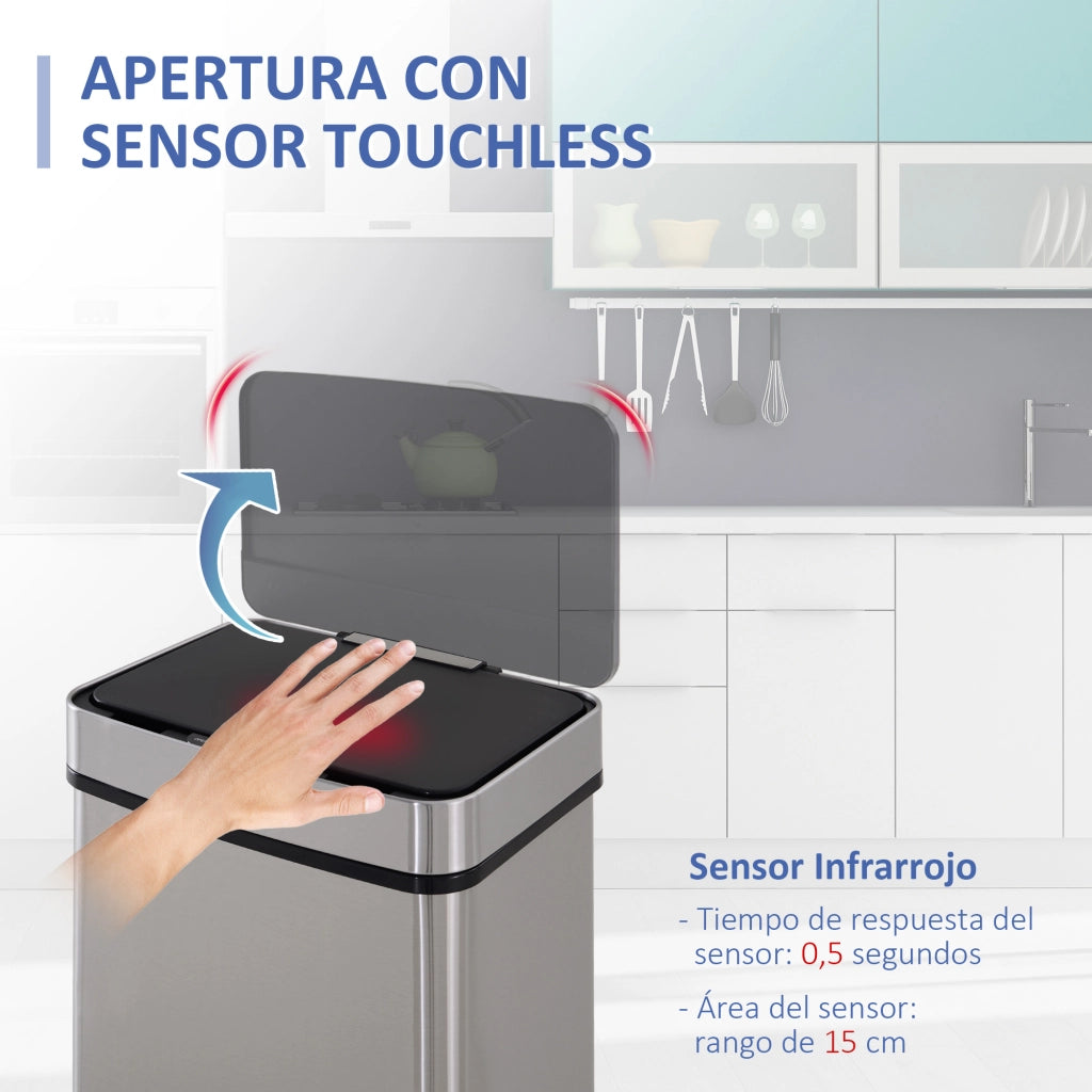 Cestino Cucina 72L con Sensore Movimento Apertura Automatica 3 Compartimenti ¨C Zephmum ¨C 42x30x81 cm Grigio