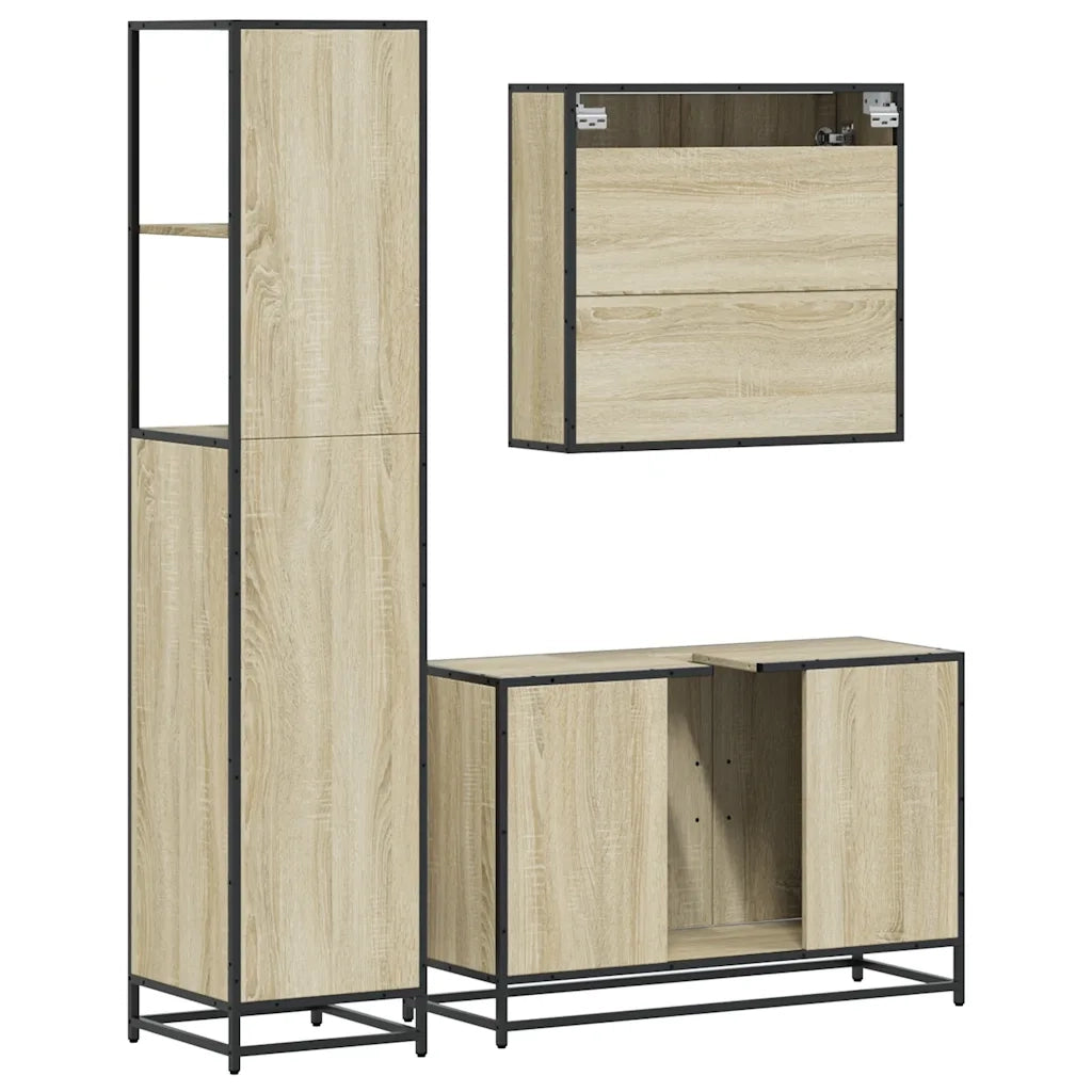 Set Mobili da Bagno 3 pz Rovere Sonoma in Legno Multistrato