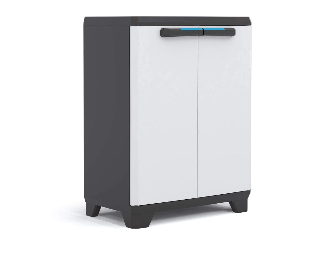 Armadio Basso in Resina per Esterno con 1 Ripiano Regolabile Colore Grigio e Nero Linear Keter