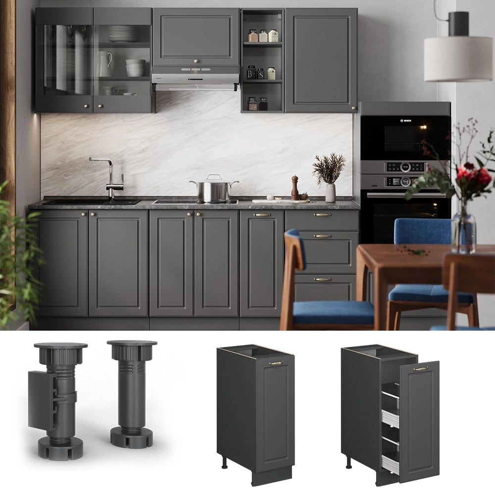 Vicco Armadio cucina dispensa alto Landhaus antrazit-oro 30 cm , PL Antracite