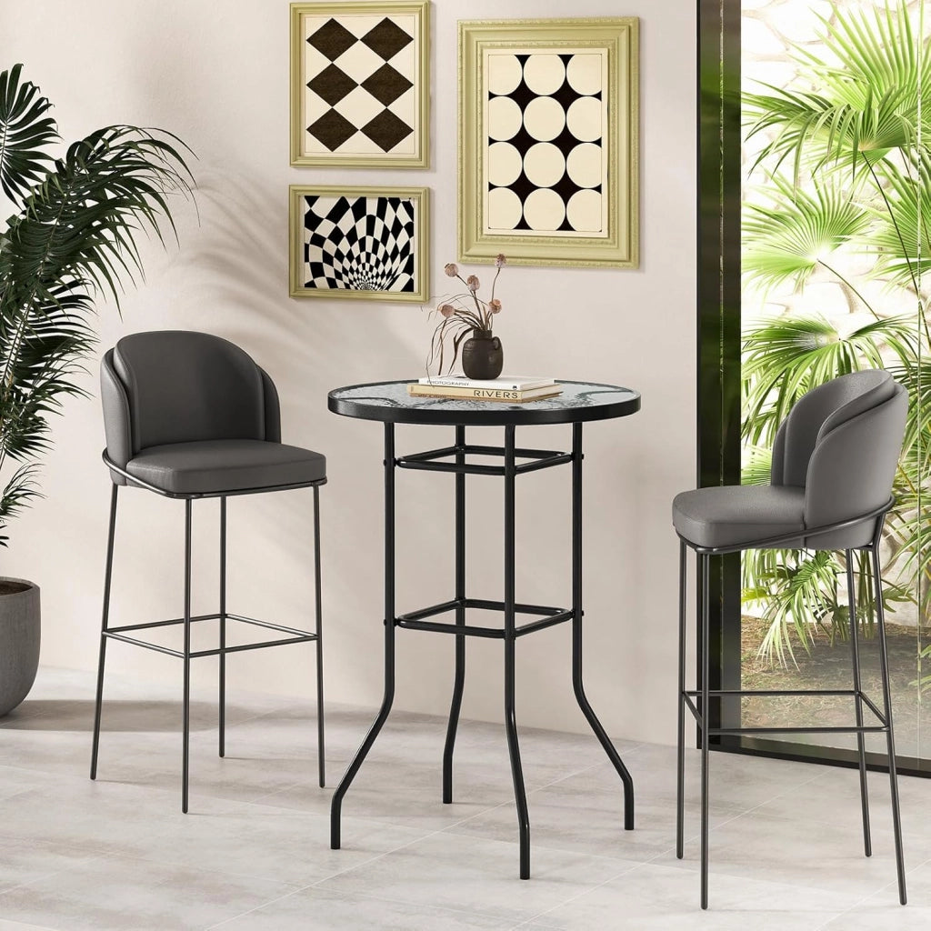 Tavolo da Bar Moderno, Tavolo Bar Alto in Vetro Temperato, Tavolo Rotondo Ø 68 cm, Tavolino Stretto, Penisola Cucina Struttura in Metallo, Bancone Bar da Casa per Bistrot, Alt. 97 cm, Nero