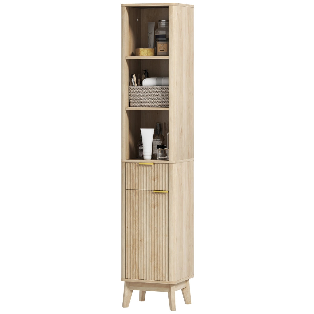 Colonna Bagno con Ripiani e Cassetto ¨C Minimal ¨C 33x30x170 cm Tono Legno