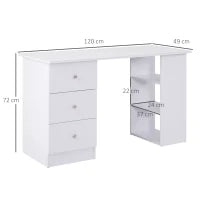 Scrivania Porta PC per Camera e Ufficio con Cassettiera e Ripiani Portaoggetti in Legno 120x49x72cm Bianco