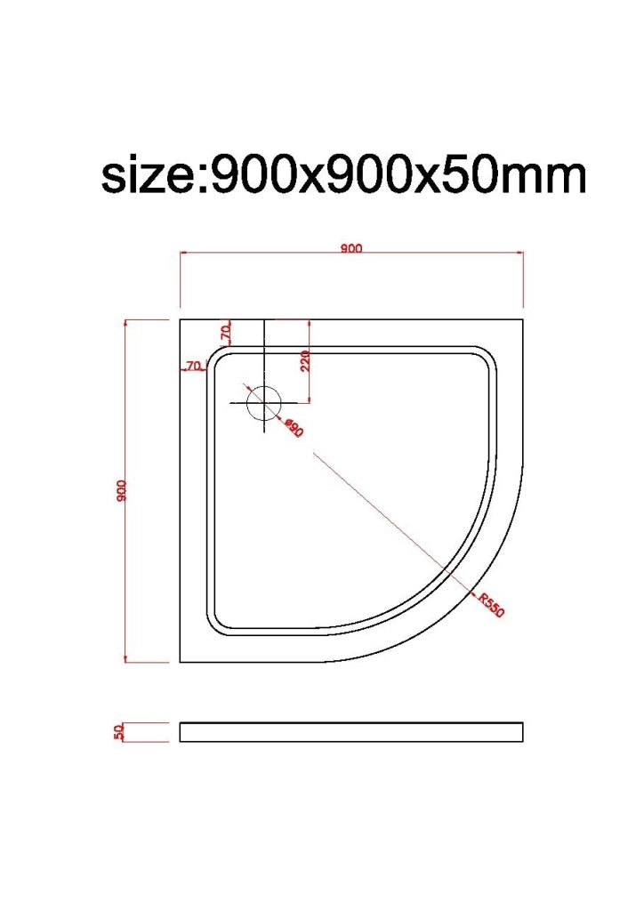 Piatto Doccia Ribassato Semicircolare In Abs H 5cm Con Piletta Inclusa 90x90