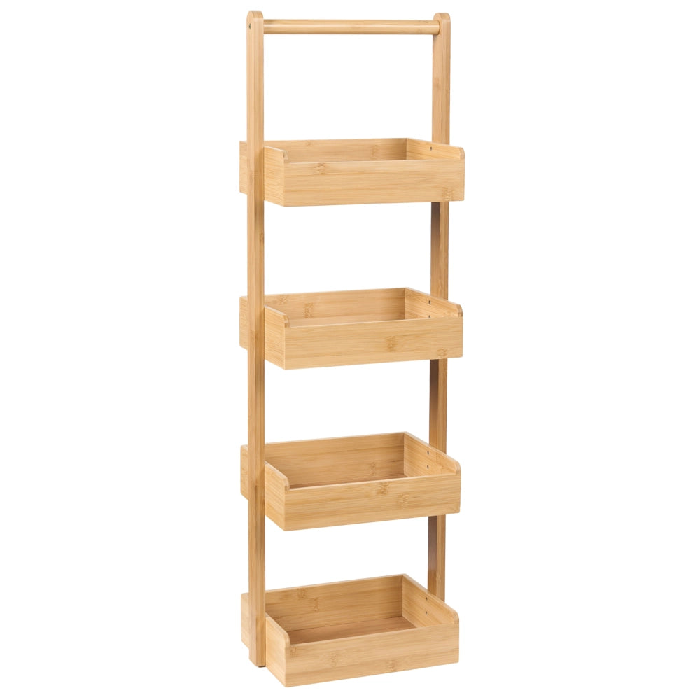 Scaffale da bagno in legno di bambù marrone chiaro a 4 livelli con cestello di design