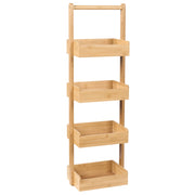 Scaffale da bagno in legno di bambù marrone chiaro a 4 livelli con cestello di design