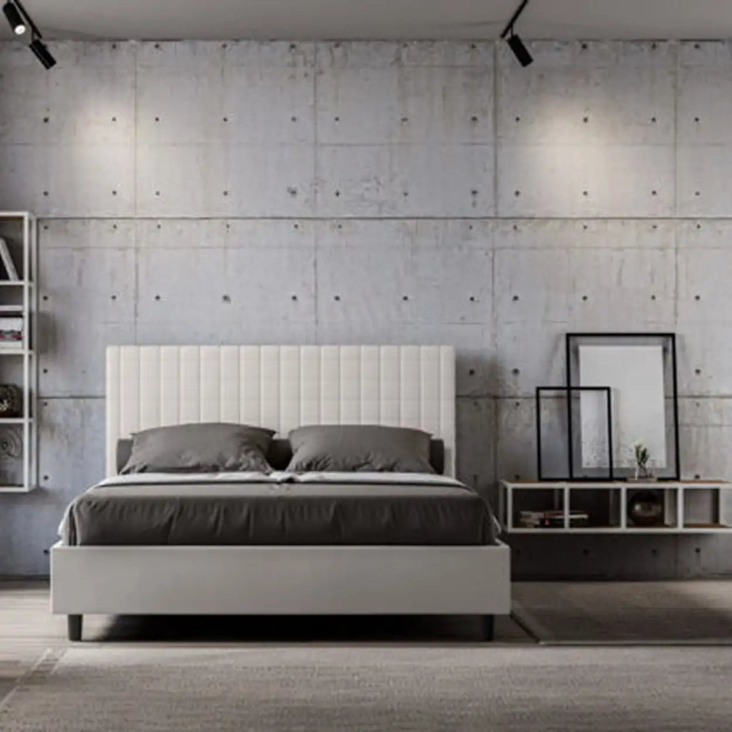 Letto matrimoniale con rete imbottito 160x200 similpelle bianco Sunny