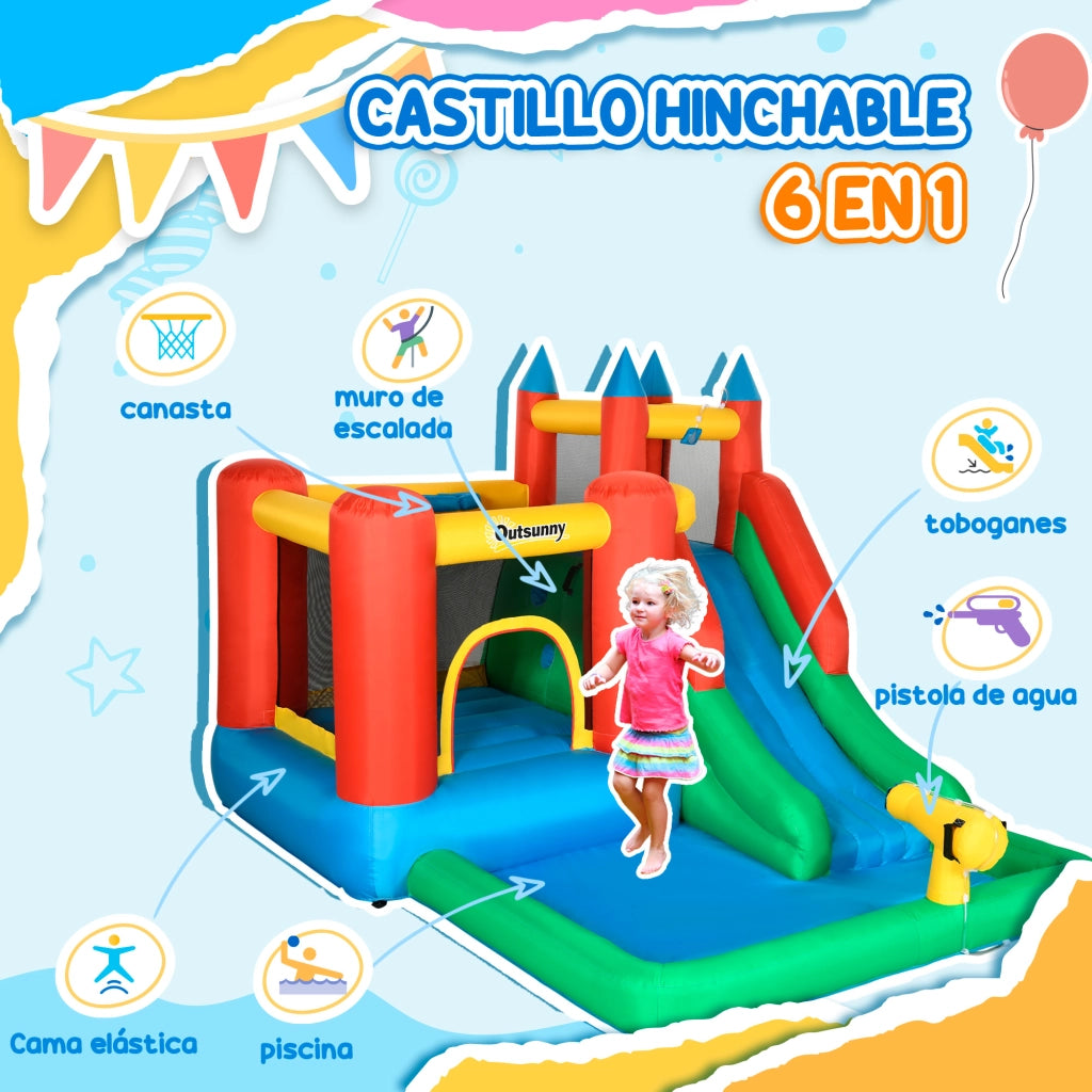 Casetta Inflabile per Bambini con Scivolo e Piscina ¨C zephmum ¨C Multicolore 330x245x215 cm