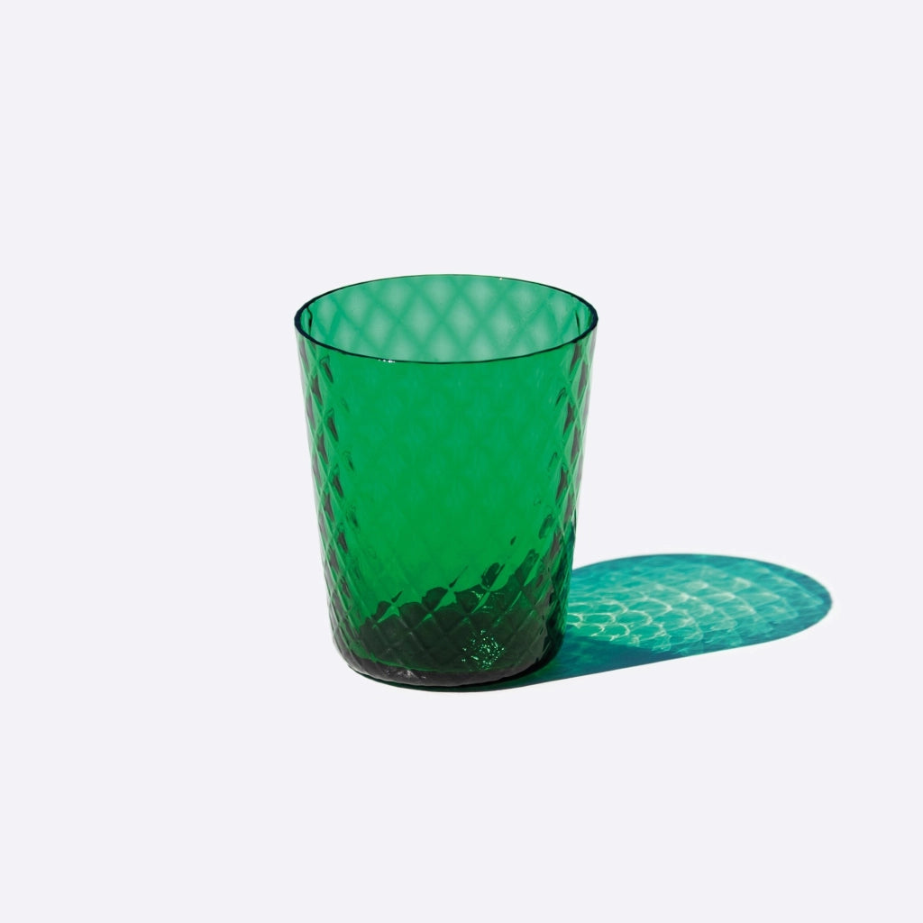 Zafferano Set 6 Bicchieri Tumbler Collezione Isolano in vetro soffiato a mano color verde con lavorazione effetto diamantato, alta qualità artigianale