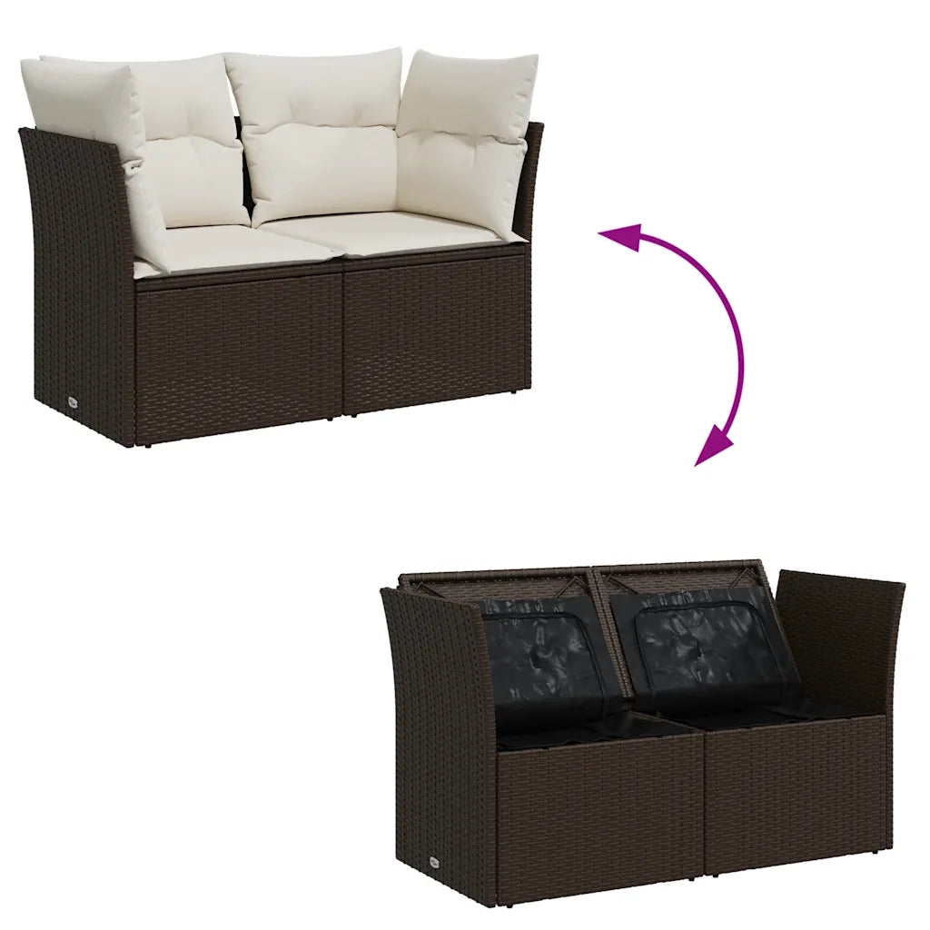 Divano da Giardino a 2 Posti con Cuscini-Sofa da Giardino-Divano da esterno in Polyrattan Marrone 673272