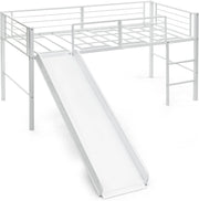 Letto a Soppalco per Bambini con Scivolo E Protezione Anticaduta e Scaletta, Struttura Letto in Metallo 96x198x109cm, Letto a Castello con Rete a Doghe, Fino a 150 kg (Bianco)