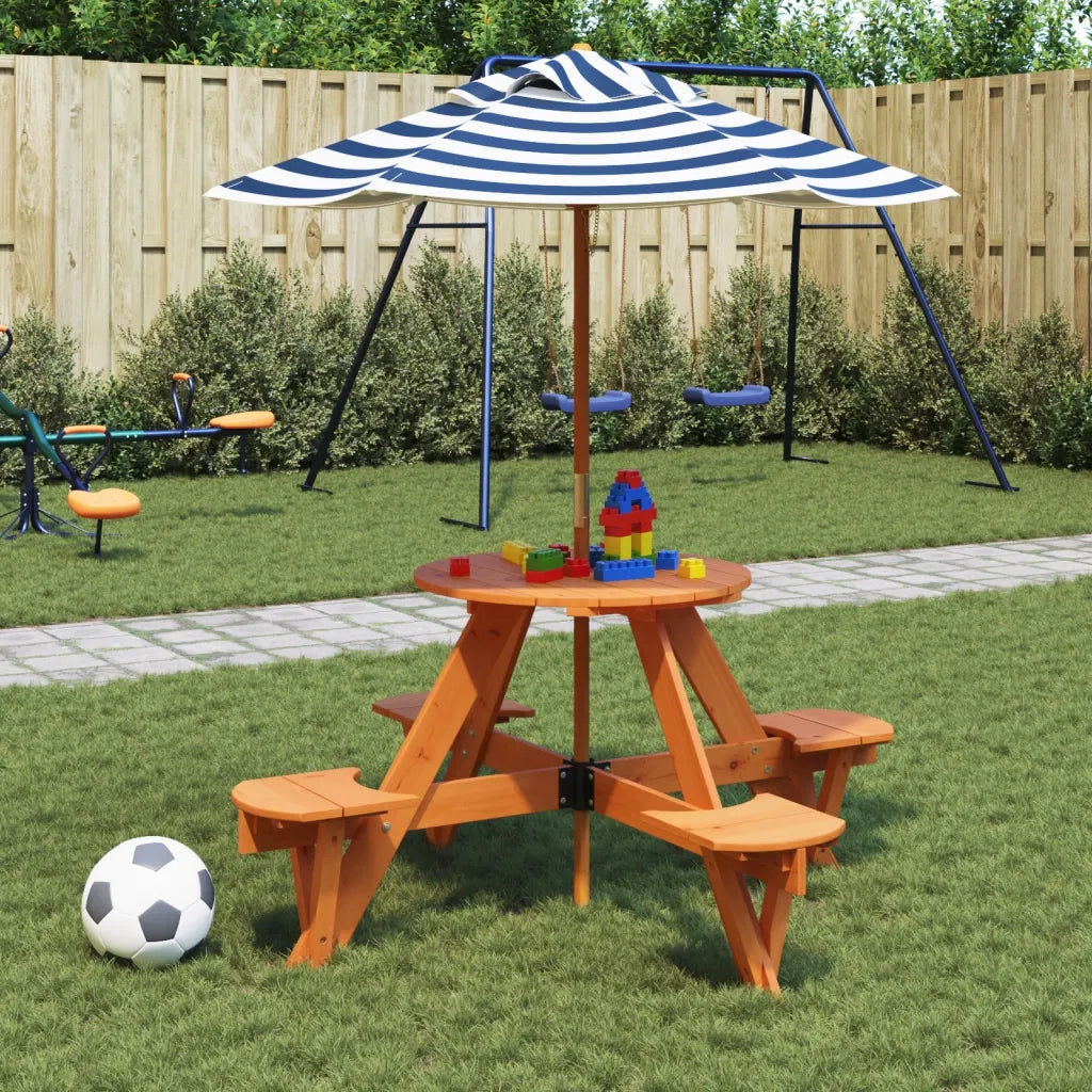 Tavolo Picnic per 4 Bambini con Ombrellone Rotondo Legno Abete 3281624