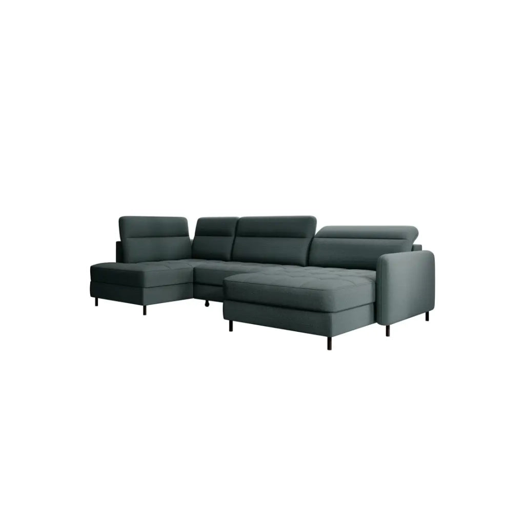 Divano angolare convertibile BERTHO 306 cm verde scuro - Angolo destro con contenitore