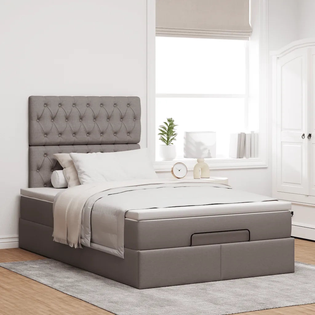 Struttura Letto Pouf con Materasso Tortora 120x190 cm Tessuto 3314076