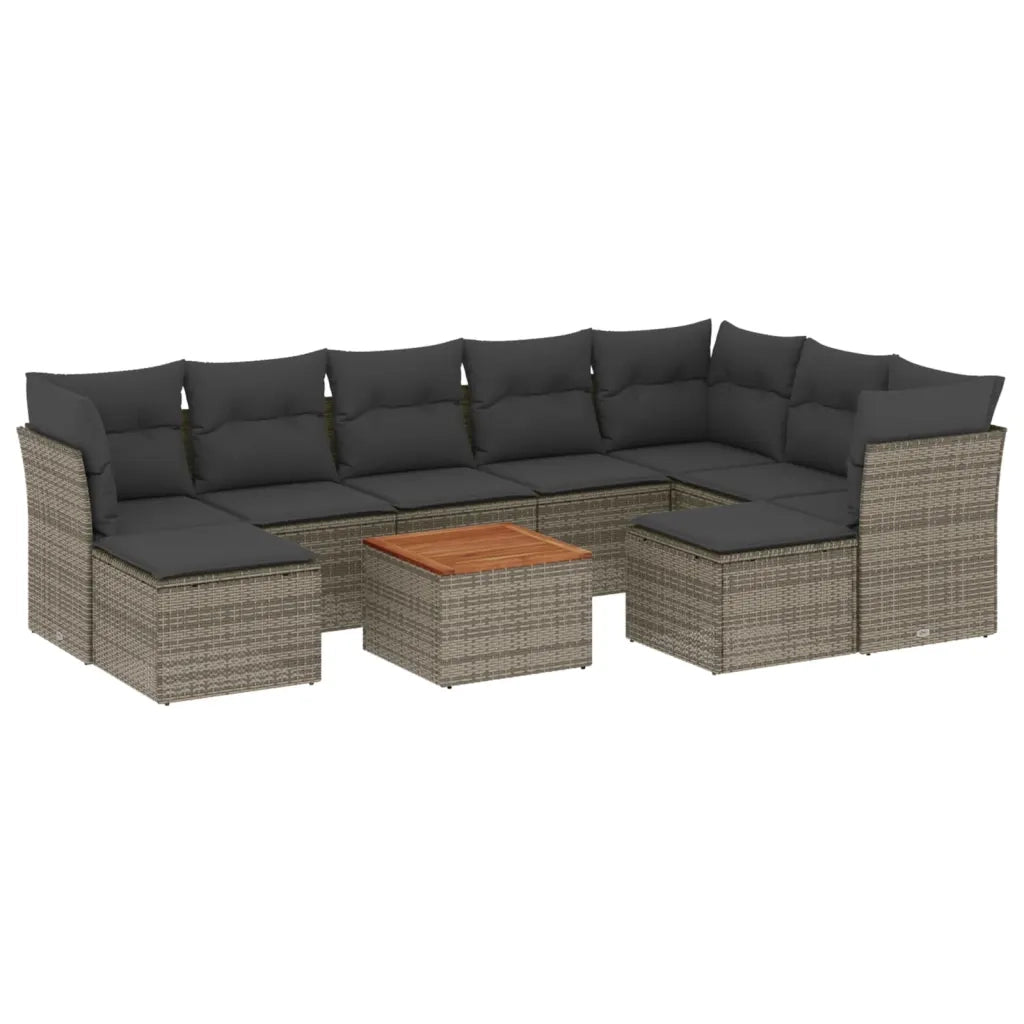 Set Divano da Giardino 10 pz con Cuscini Grigio in Polyrattan 3256298
