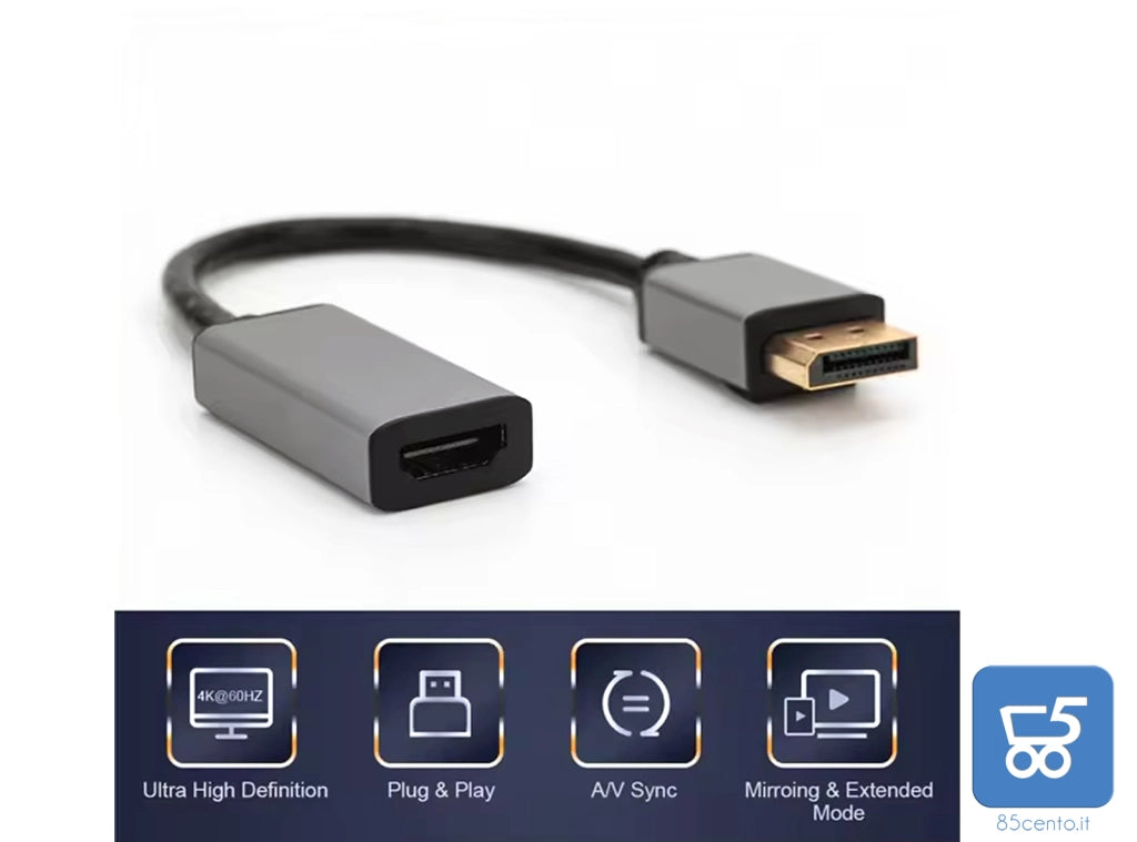 Adattatore da DisplayPort Maschio a HDMI Femmina 4k 60Hz HDR per PC HDTV Monitor High Quality in metallo