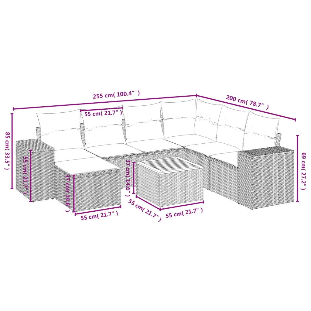 Set Divano da Giardino 8 pz con Cuscini Beige in Polyrattan 3257893