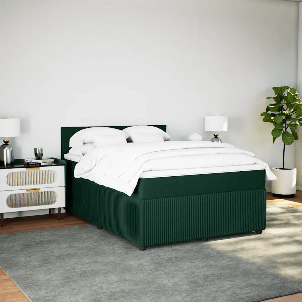 Giroletto a Molle con Materasso Verde Scuro 140x200 cm Velluto