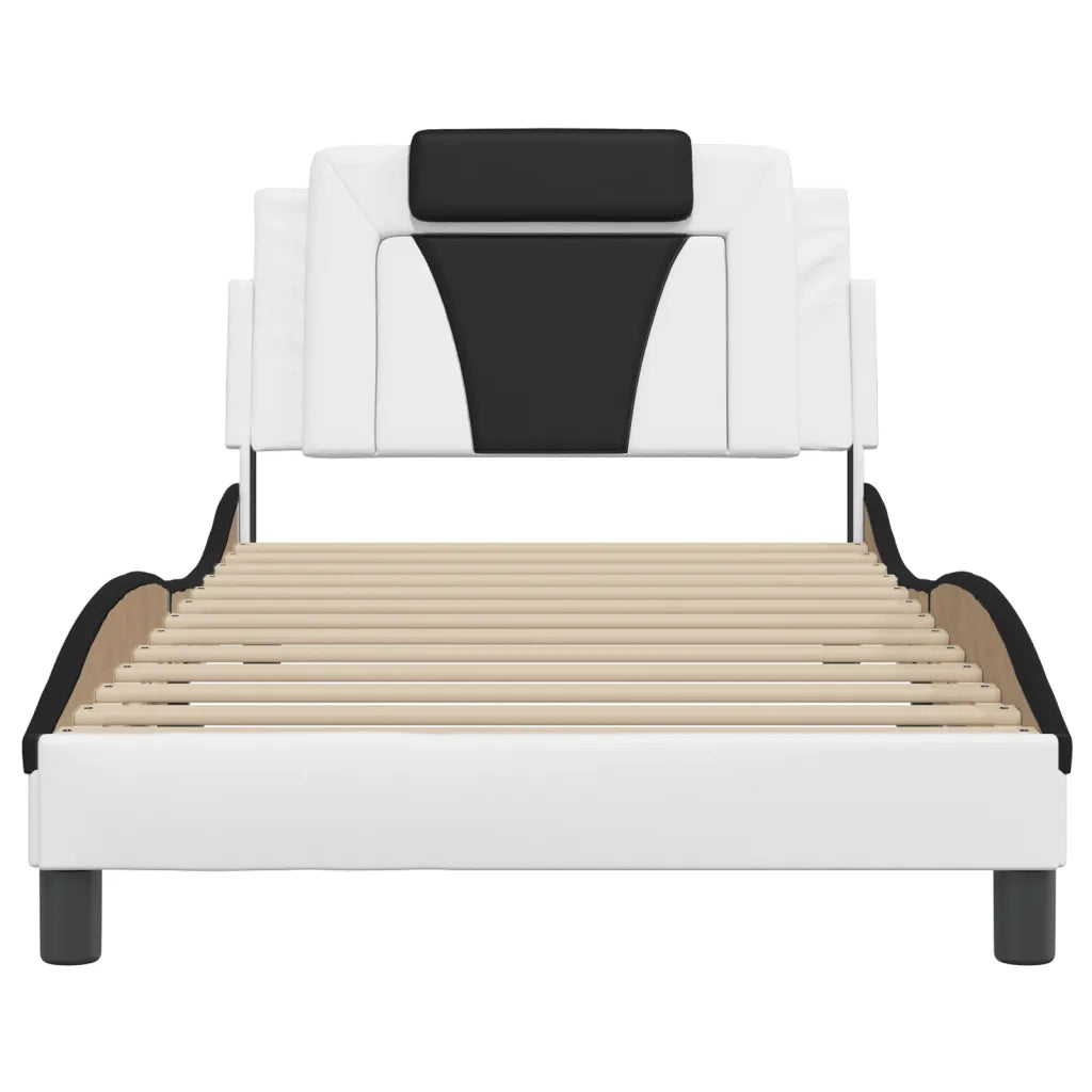 Letto singolo | Letto per adulti | Giroletto Viana con LED senza Materasso Bianco e Nero 100x200 cm