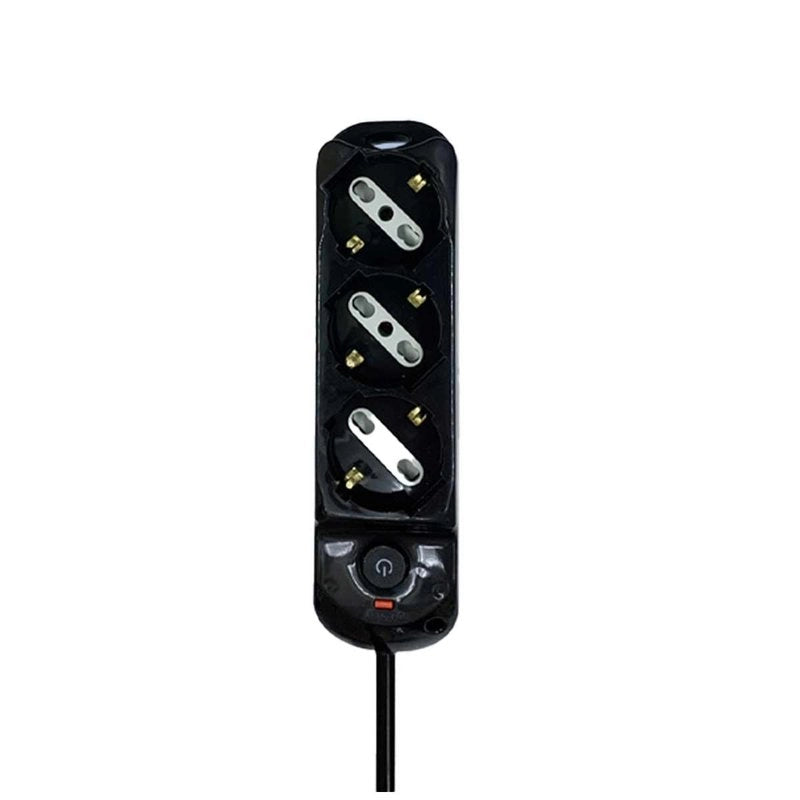 Multipresa Ciabatta Elettrica a 3 Posti 3 Prese Bipasso Schuko 10A/16A con Interruttore e Spina 10A Cavo 1.5 metri Nero