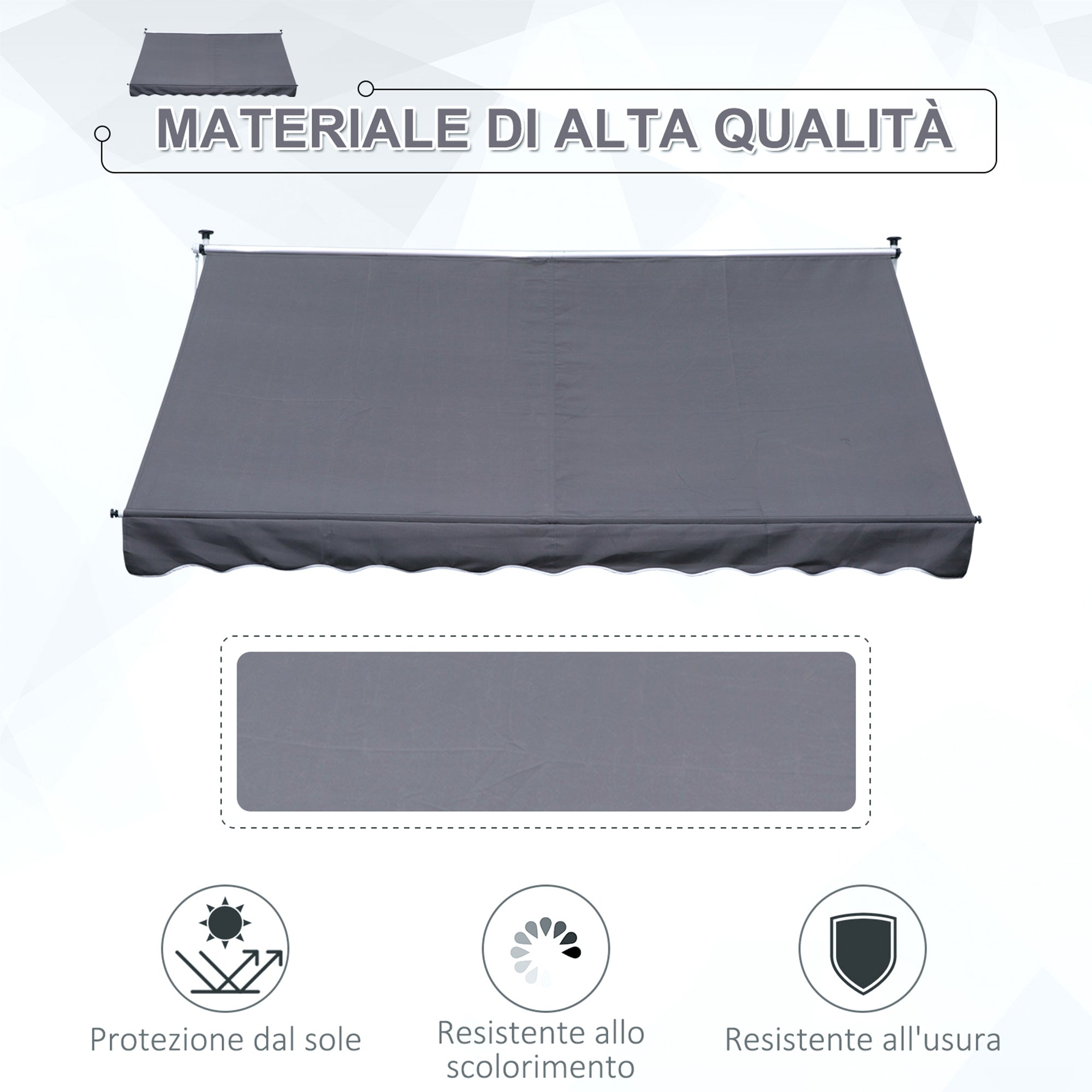 Tenda da Sole a Muro 300x150 cm in Metallo e Poliestere Grigio