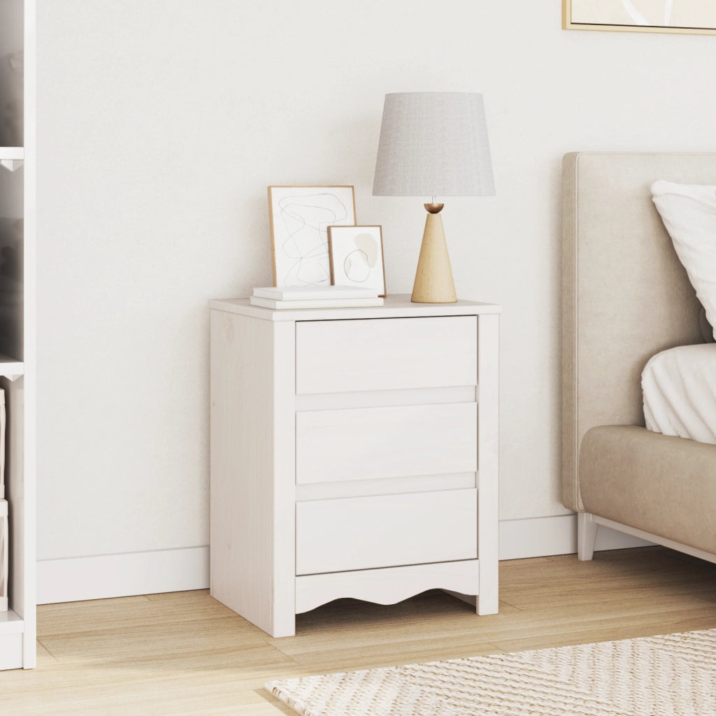 Comodino  "DRAMMEN" Bianco 45x35x56 cm in Legno solidale di Pino