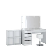 Vicco Tavolino da toilette Bianco 120 cm 4 parti, con scaffale, specchio, sgabello, LED