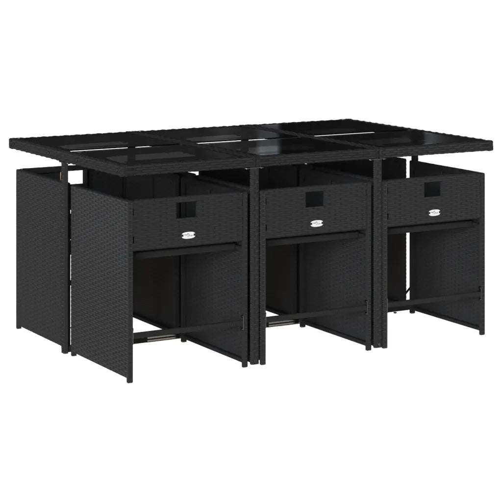 Set da Pranzo da Giardino 7 pz | Set Salotto da Giardino Nero con Cuscini in Polyrattan