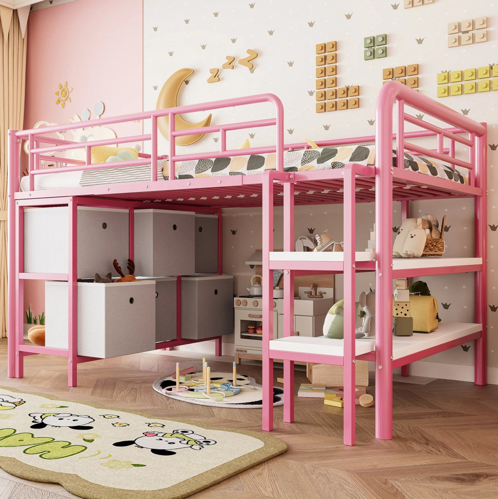 LETTO A CASTELLO Basso con contenitore 90x200 cm Metallo Rosa