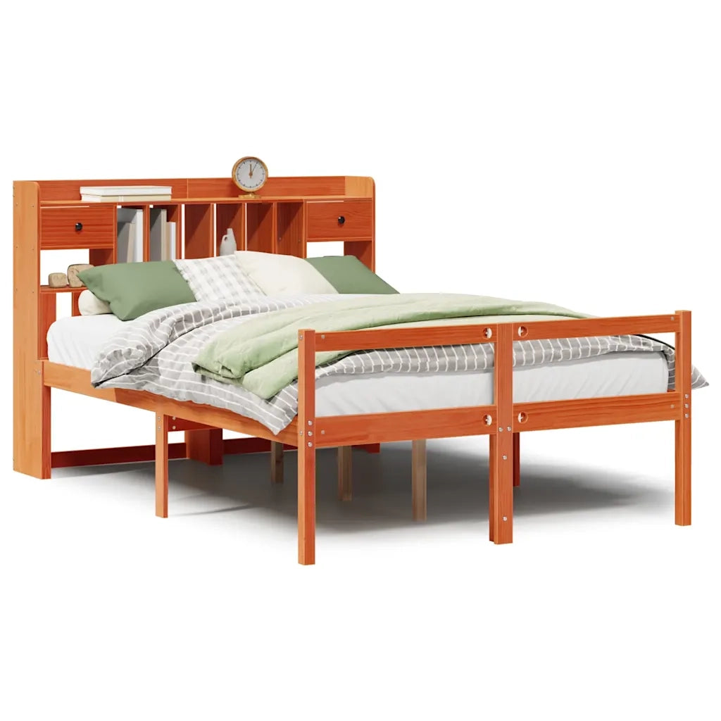 vidaXL Letto Libreria senza Materasso Marrone Cera 140x200 cm in Pino