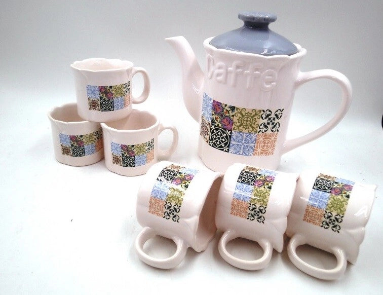 Set 7 pezzi caffe' caffettiera tazzine in porcellana decoro Fascia