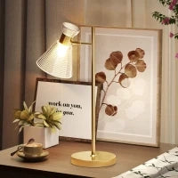 Lampada da Tavolo Moderna con Paralume in Vetro Regolabile Ambrato e Satinato, Attacco E27, Oro