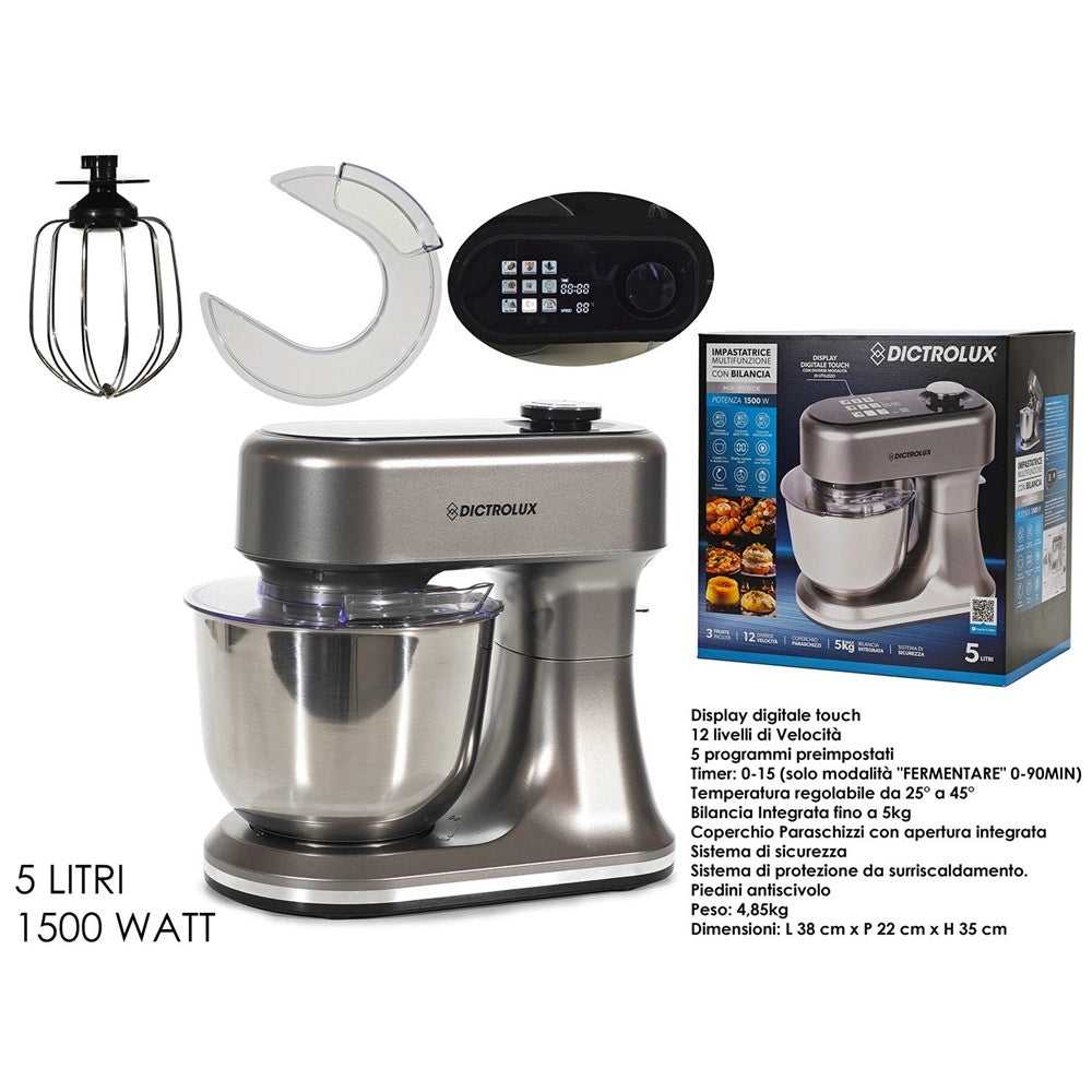 Trade Shop - Impastatrice Multifunzione 3 In 1 Display Digitale Touch Con Bilancia Integrata 5lt 1500w -