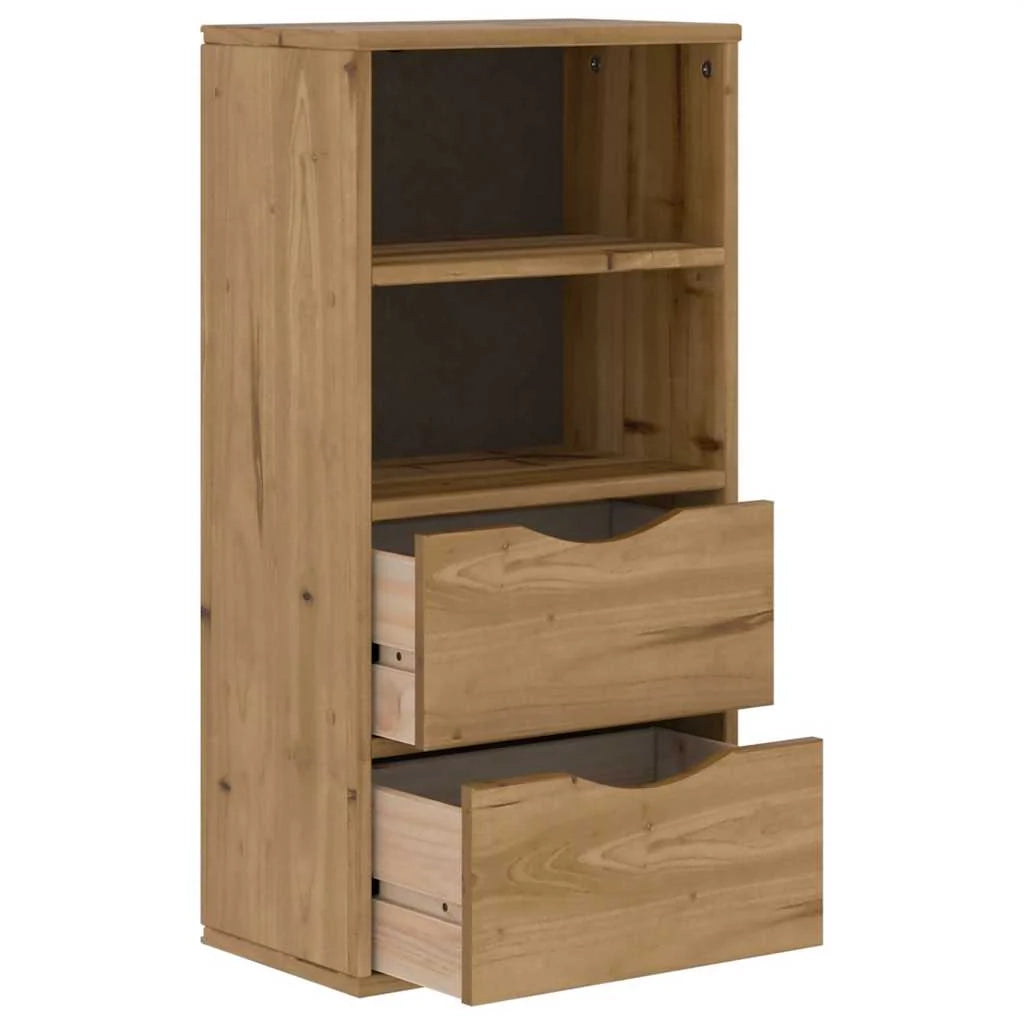 Mobiletto laterale vintage con 2 cassetti e 2 ripiani 40 x 24 x 79 cm in legno massello di pino 02_0058040