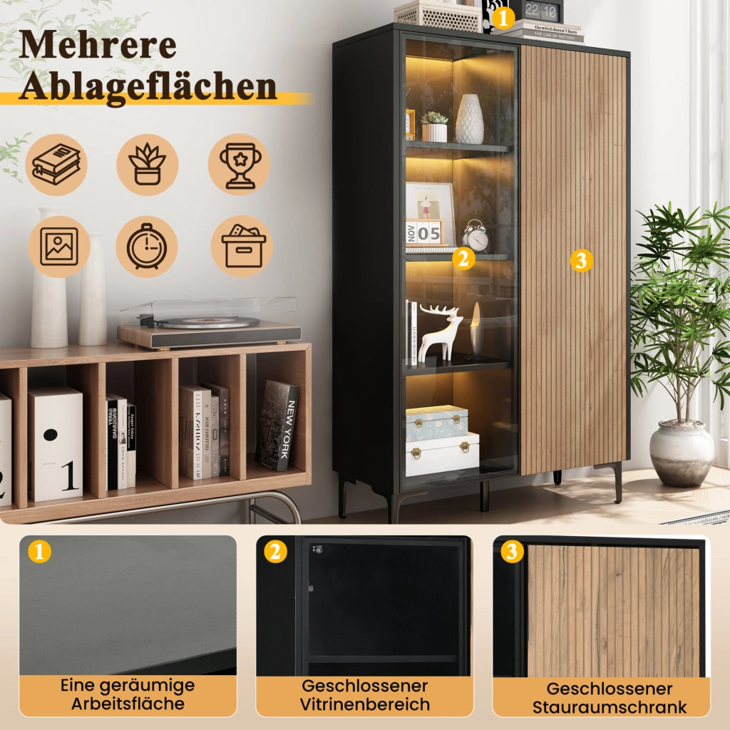 Vetrina moderna in MDF nero e legno, 90 x 40 x 135 cm
