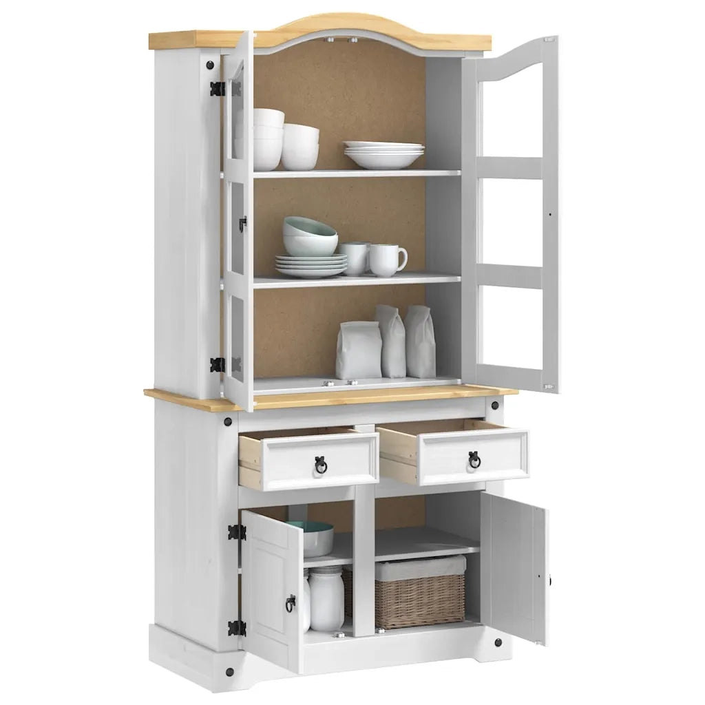 Credenza Corona Bianco 100 x 48,5 x 179 cm Pino massello