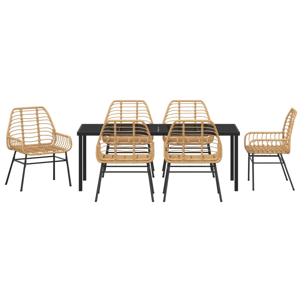 Set da Pranzo da Giardino 7 Pezzi Marrone Polyrattan