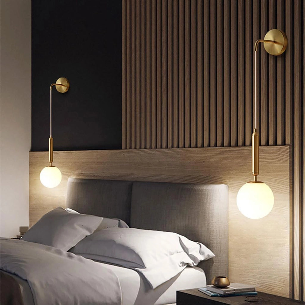 Applique moderno da parete bronzo paralume bianco pendente sfera attacco G9 luce corridoio camera da letto salotto